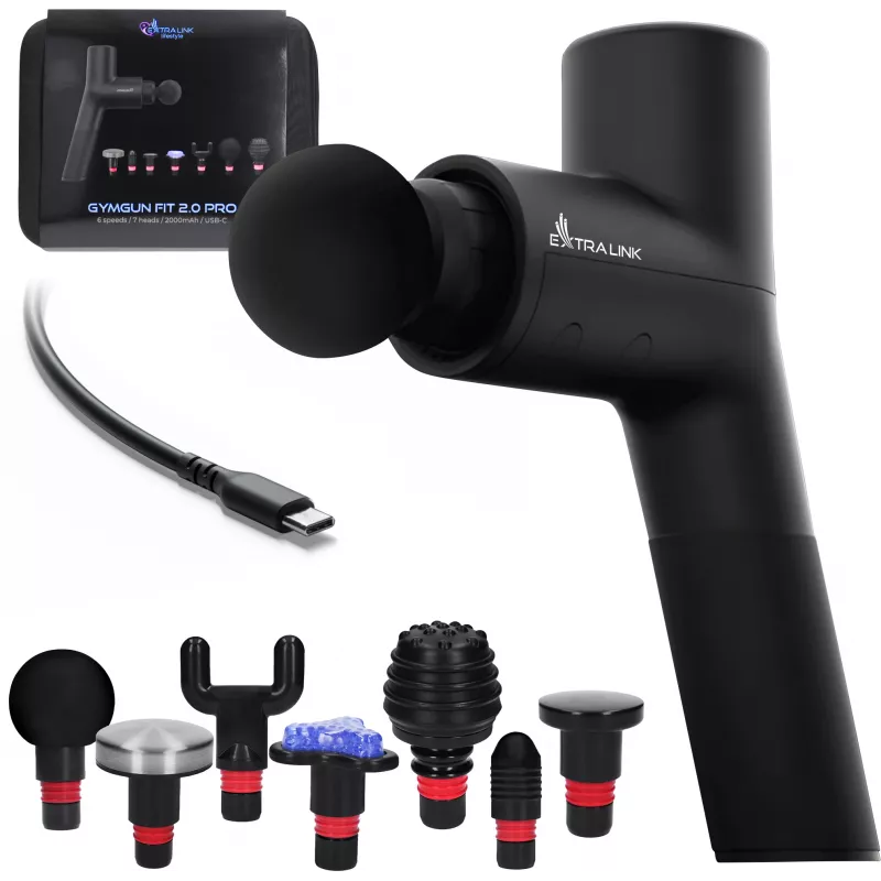 Extralink Massage Gymgun Fit 2.0 Pro Pistola de masaje, 7 accesorios, 6 modos