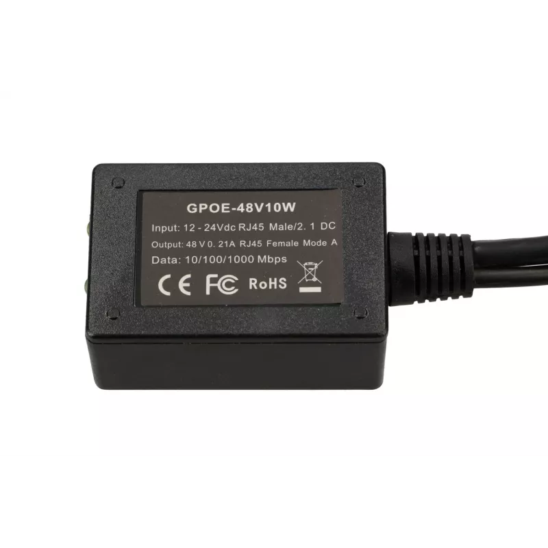 Extralink Inversor PoE 1 puerto, entrada 1x 1000Mb/s RJ45/conector hembra 10-30V, salida 48V