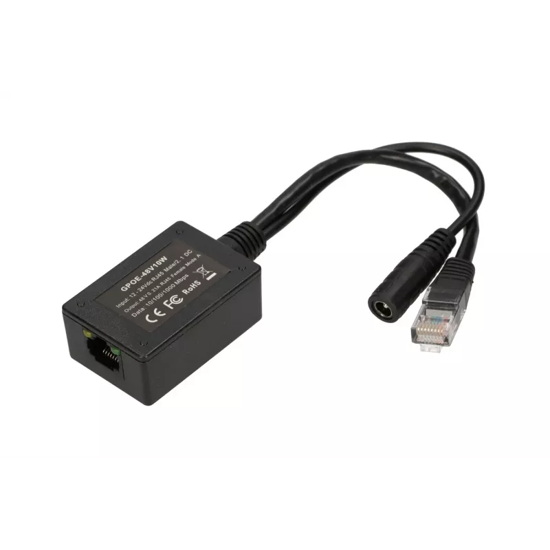 Extralink Inversor PoE 1 puerto, entrada 1x 1000Mb/s RJ45/conector hembra 10-30V, salida 48V