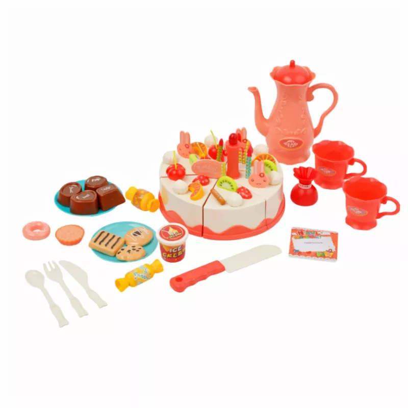 EXTRALINK TOYS Set de juego de cortar tarta de cumpleaños - Juguete de cocina de rol de 37 piezas para niños a partir de 3 años