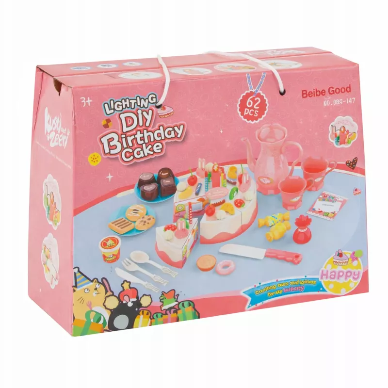 EXTRALINK TOYS Set de juego de cortar tarta de cumpleaños - Juguete de cocina de rol de 37 piezas para niños a partir de 3 años