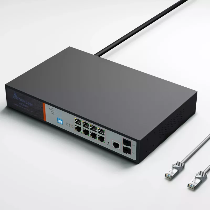 Extralink VICTOR switch gestionado Gigabit PoE+ de 8 puertos con 2 SFP, presupuesto 150W, L2+