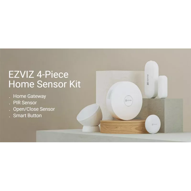 Kit de sensores para hogar EZVIZ CS-B1 – gateway Zigbee 3.0, detector de movimiento PIR y sensor de contacto, Wi-Fi, sirena de 90 dB, blanco