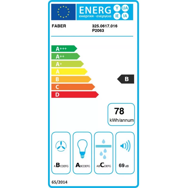 Faber Stilo Glass Smart A90 campana extractora de pared, 90 cm, 690 m³/h, clase energética B, LED, negro/acero inoxidable