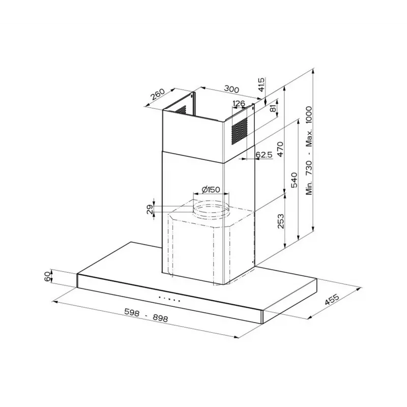 Faber Stilo Glass Smart A90 campana extractora de pared, 90 cm, 690 m³/h, clase energética B, LED, negro/acero inoxidable