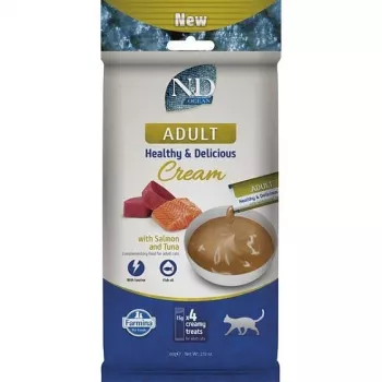 FARMINA N&D Ocean Cat Cream con salmón y atún Adult Box – Snacks para gatos adultos – 4x15g