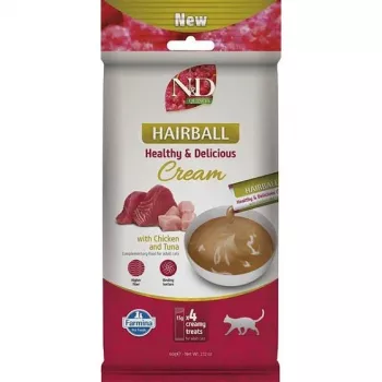 FARMINA N&D Quinoa Cat Hairball Cream with Chicken & Tuna Caja – Snack para Gato – 4x15g