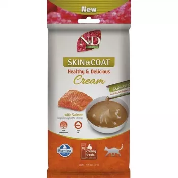 FARMINA N&D Quinoa Cat Skin & Coat Cream with Salmon Box Mono – Snack para gatos – 4x15g