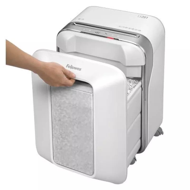 Destructora de papel Fellowes Powershred LX201 microcorte, 12 hojas, 22 litros, blanca