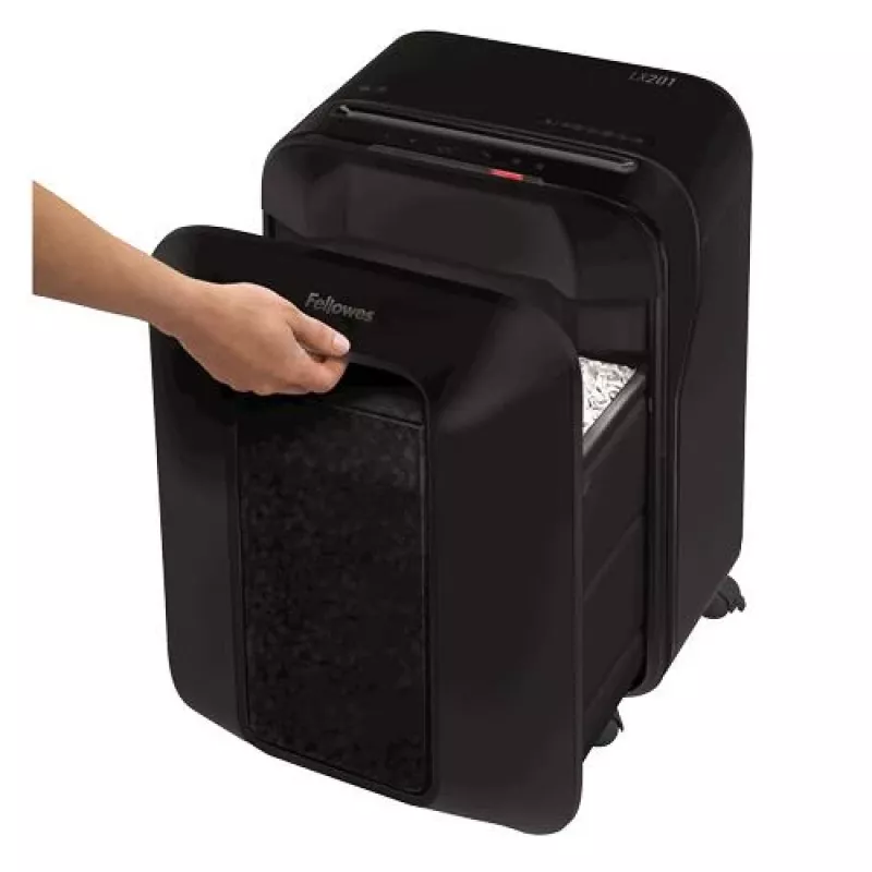Fellowes Powershred LX201 Destructora de corte en partículas, negro, 10 hojas, seguridad P-5, depósito 22L