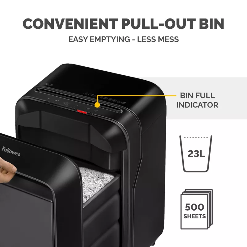 Destructora de papel Fellowes Powershred LX210 microcorte, 15 hojas, 23 litros, negra