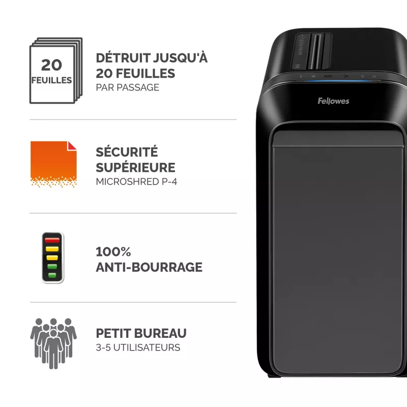 Fellowes Powershred LX221 destructora de documentos de microcorte, 17 hojas, seguridad P-5, depósito de 30L, negro 5050401