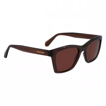 FERRAGAMO SF2001S-232 Gafas de sol unisex Havana marrón montura acetato cuadrada lentes marrones 54/20/145 mm