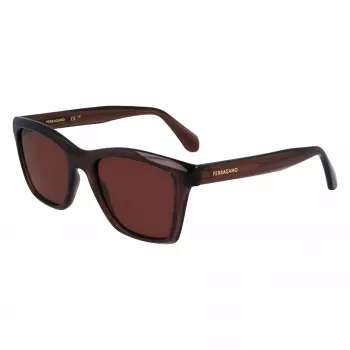 FERRAGAMO SF2001S-232 Gafas de sol unisex Havana marrón montura acetato cuadrada lentes marrones 54/20/145 mm