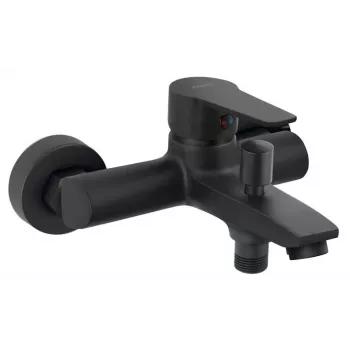 FERRO Rennto BNT1BL Grifo de bañera de pared de 2 orificios, Negro mate, monomando, latón, cartucho cerámico 35 mm, alcance del caño 170 mm, distancia de conexión 150 mm, G1/2 pulgadas