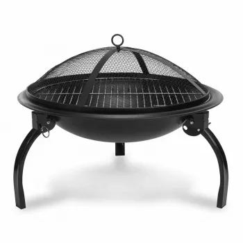 FIELDMANN FZG1020 Brasero de jardín, acero, recubierto en polvo, negro, diámetro de cubeta 750 mm, altura 600 mm, con cortafuegos, atizador y tapa