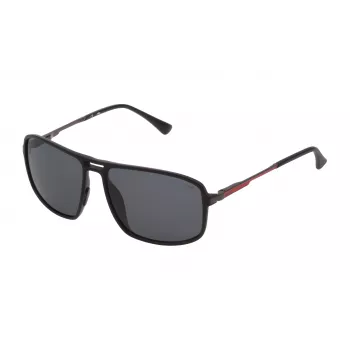 FILA Gafas de sol de hombre SF9329-58U28Z - Montura rectangular negra mate con lentes de policarbonato ahumadas, protección UV400
