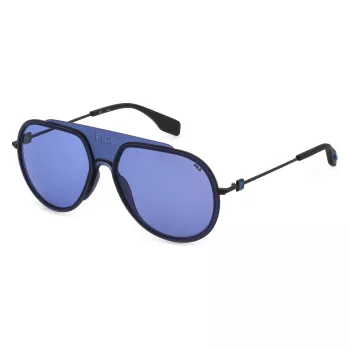 FILA SFI084-58530Y Gafas de sol rectangulares de hombre - Montura negra, lentes grises, 58/16/140 mm, UV400
