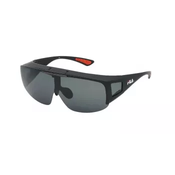 Gafas de sol FILA SFI126-99U28P unisex - Montura negra mate, lentes grises polarizadas, UV400, estilo escudo