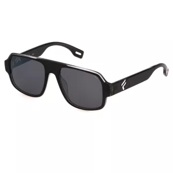 FILA SFI529-5401D1 Gafas de sol rectangulares unisex, montura negra, lentes gris humo, 54/18/140 mm