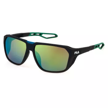 FILA SFI722-637U4V Gafas de sol deportivas rectangulares para hombre - Montura negra mate, lentes grises
