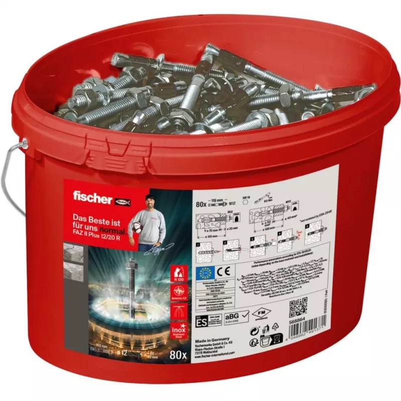 FISCHER Anclaje de perno FAZ II Plus 12/20 R – Acero inoxidable A4, 80 uds.