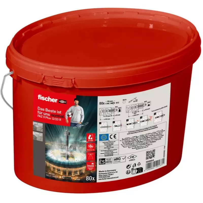 FISCHER Anclaje de perno FAZ II Plus 12/20 R – Acero inoxidable A4, 80 uds.