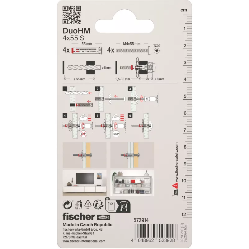 Fischer DuoHM 4x55 S PH TX taco de pared 55 mm 4 uds. 572914