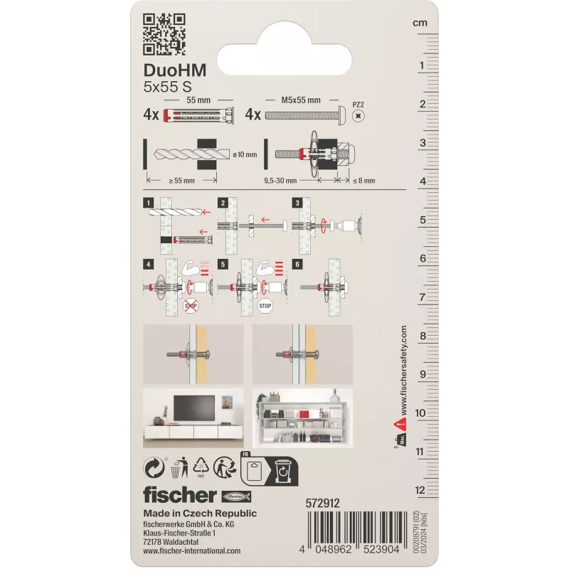 Fischer DuoHM 5x55 S PH PZ Taco para huecos 55 mm 4 uds. 572912