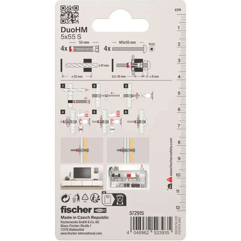 Fischer DuoHM 5x55 S PH TX Set de tacos para huecos, 4 uds. 572915