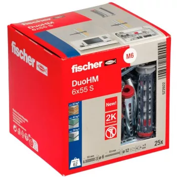 fischer DuoHM 6x55 S PH PZ Taco para huecos 55 mm, 25 uds. 572922
