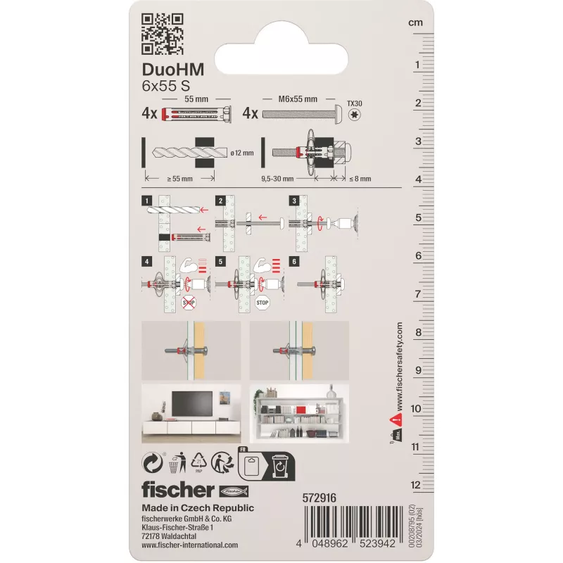 Fischer DuoHM 6x55 S PH TX Taco para huecos 55 mm 4 uds. 572916