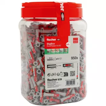 fischer DUOPOWER 6x30 Taco universal BigBox, gris claro/rojo, 950 uds., caja reutilizable 570548
