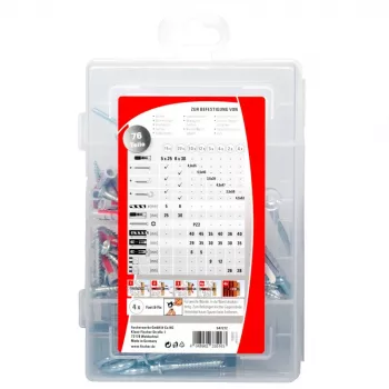 Fischer DuoPower 547212 Surtido de tacos y tornillos para mudanzas, 76 piezas