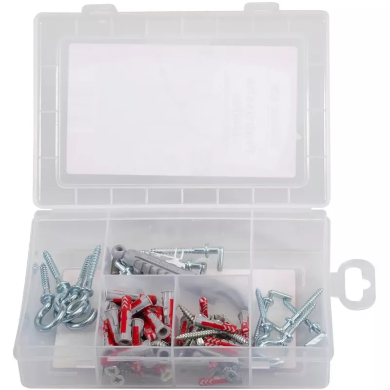 Fischer DuoPower 547212 Surtido de tacos y tornillos para mudanzas, 76 piezas