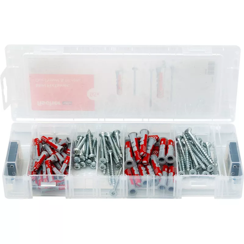 fischer Mini FixTainer - surtido de tacos y tornillos DuoPower Ø 4,5/5/6/8 mm 30/40/50/60 (560097)