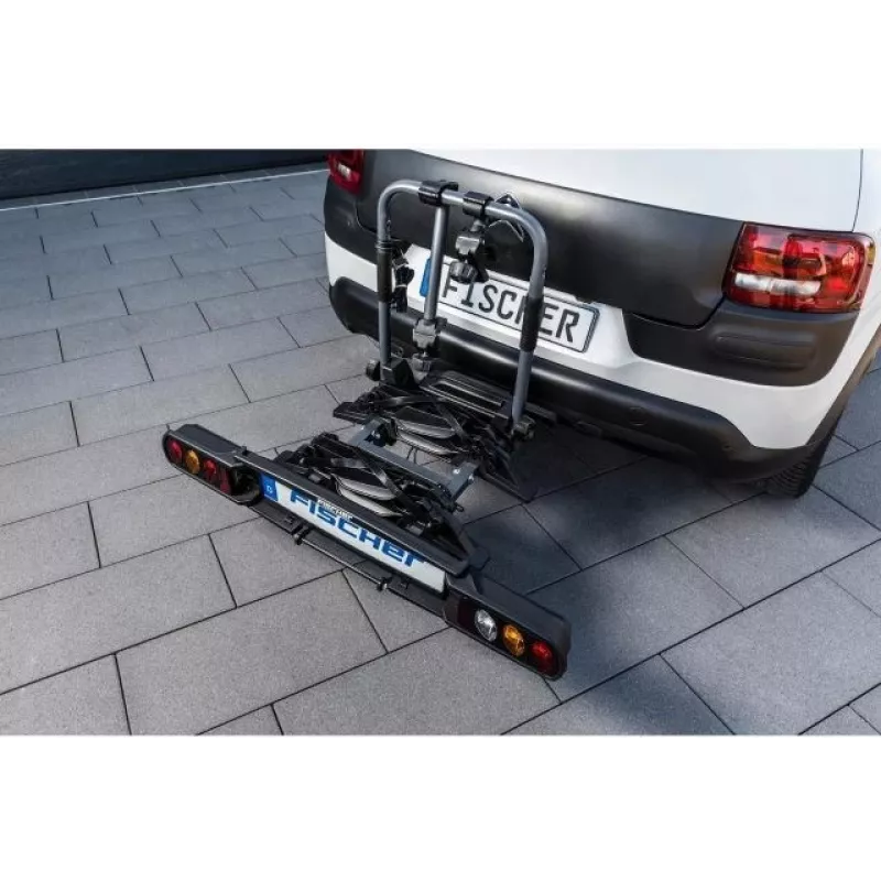 Fischer ProlineEvo 2 portabicicletas trasero para 2 bicicletas, 60 kg, plegable, iluminación LED