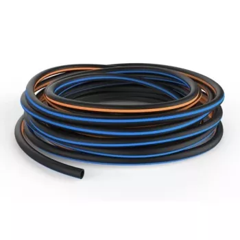 Fiskars 1027102 carro portamangueras de jardín 20 m, manguera de PVC de 9 mm, carrete de agua independiente, negro/azul/naranja, con boquilla ajustable y conexiones universales