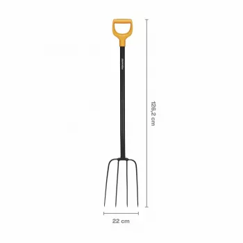 Fiskars Solid Horca de compost con cabeza de acero al boro y mango en D, 4 púas, 1220 mm