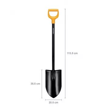 Pala Fiskars Solid+ XL con hoja afilada y mango en D de acero, hoja de acero al boro, 1250 mm