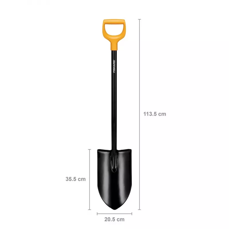 Pala Fiskars Solid+ XL con hoja afilada y mango en D de acero, hoja de acero al boro, 1250 mm