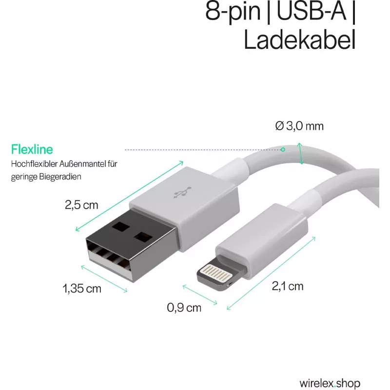 Flexline cable de carga y sincronización USB, USB-A a 8 pines (Lightning), 2.0, ABS, blanco, 5,0 m (FL31-12048)