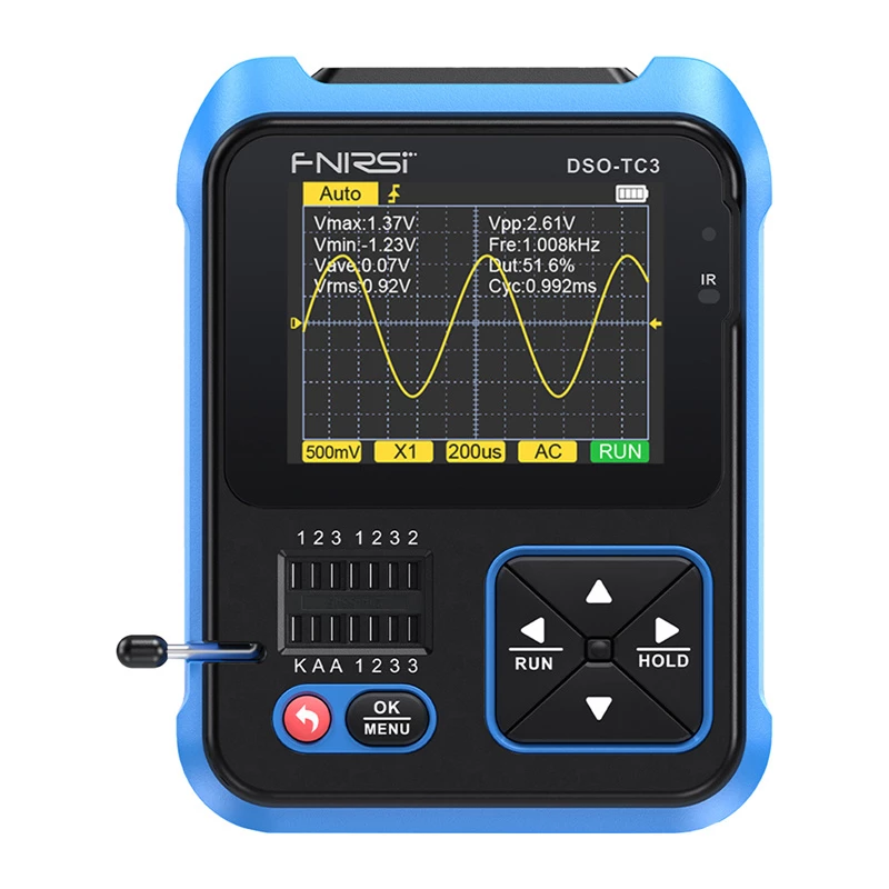 FNIRSI DSO-TC3 Osciloscopio digital portátil, comprobador de transistores y generador de señales 3 en 1
