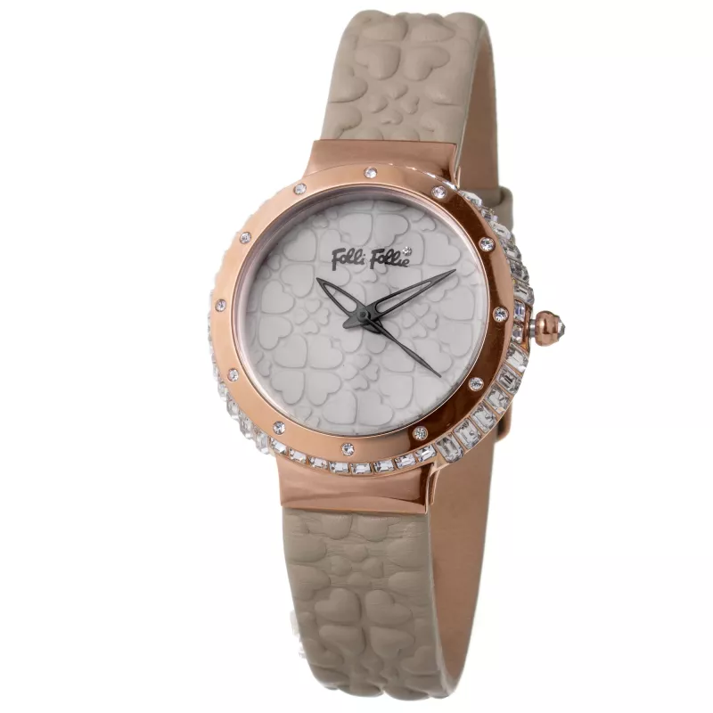 FOLLI FOLLIE Donatella reloj de cuarzo para mujer WF13B032SPI 35mm caja de acero inoxidable esfera blanca correa de piel rosa