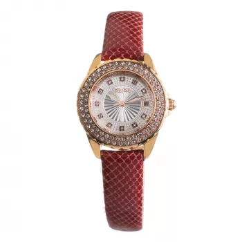 FOLLI FOLLIE Heart4Heart reloj de cuarzo para mujer WF1B006STSR 33mm caja de acero inoxidable oro rosa esfera blanca correa de piel roja