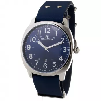 Folli Follie Reloj hombre WT14T0015DV 40mm acero inoxidable cuarzo analógico esfera negra correa de piel