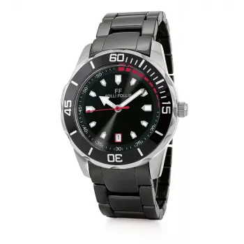 FOLLI FOLLIE Reloj unisex WF18T031BDK 36,5mm acero inoxidable cuarzo analógico esfera negra correa de piel