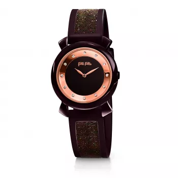 FOLLI FOLLIE reloj para mujer WF15R013ZSB (28mm) – caja de acero inoxidable en oro rosa, correa de piel rosa, mecanismo de cuarzo