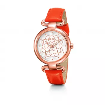 Folli Follie Reloj de mujer WF15R030SPW (32mm) acero inoxidable oro rosa cuero blanco