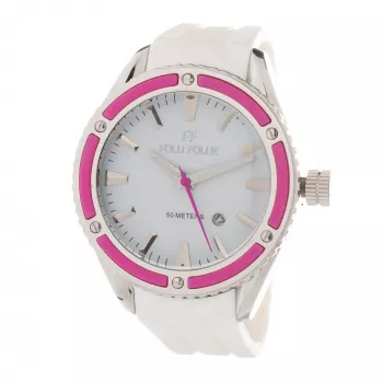 FOLLI FOLLIE reloj de mujer WF0T027ZDP 45mm acero inoxidable cuarzo esfera blanca piel negra